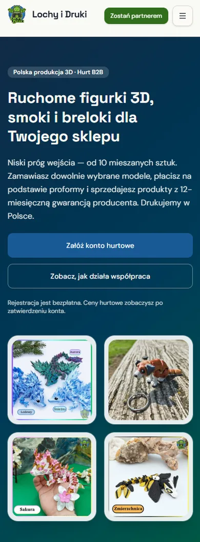 Portal B2B hurt.lochyidruki.pl — ekran startowy z katalogiem produktów